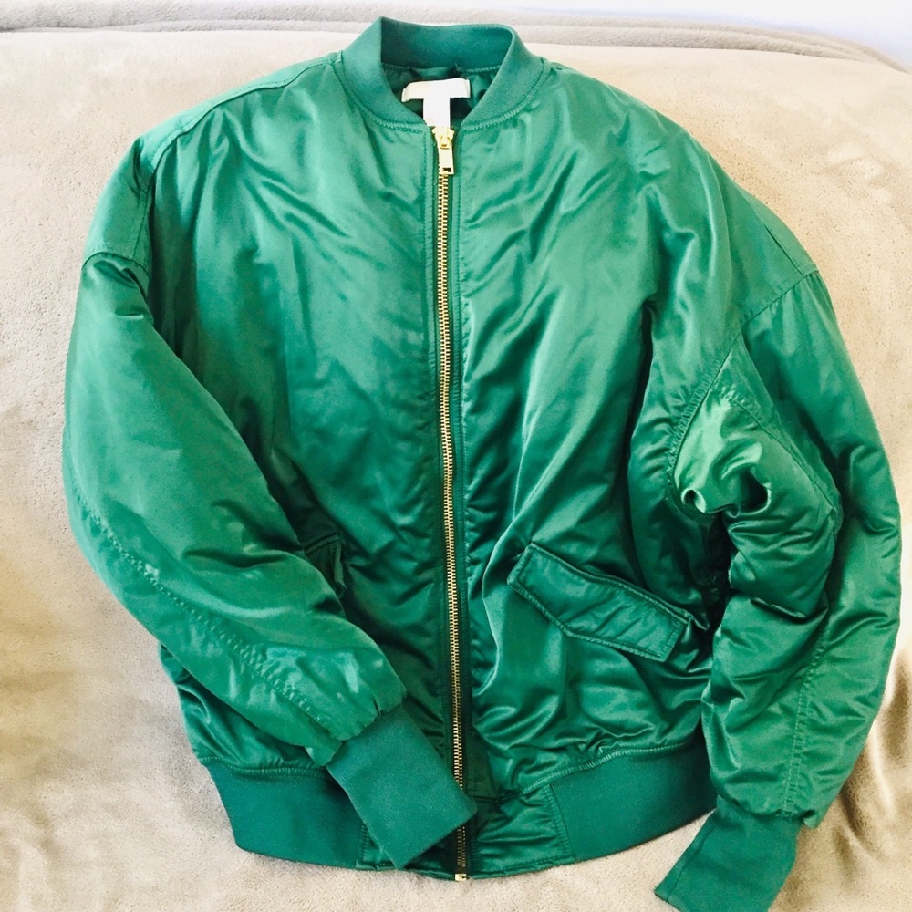 H&M Green Oversized Bomber Jacket SZ 4 + FREE GIFT